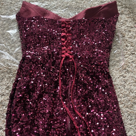 Ox Blood Sequin Corset Occassion Dress - Picture 11 of 12